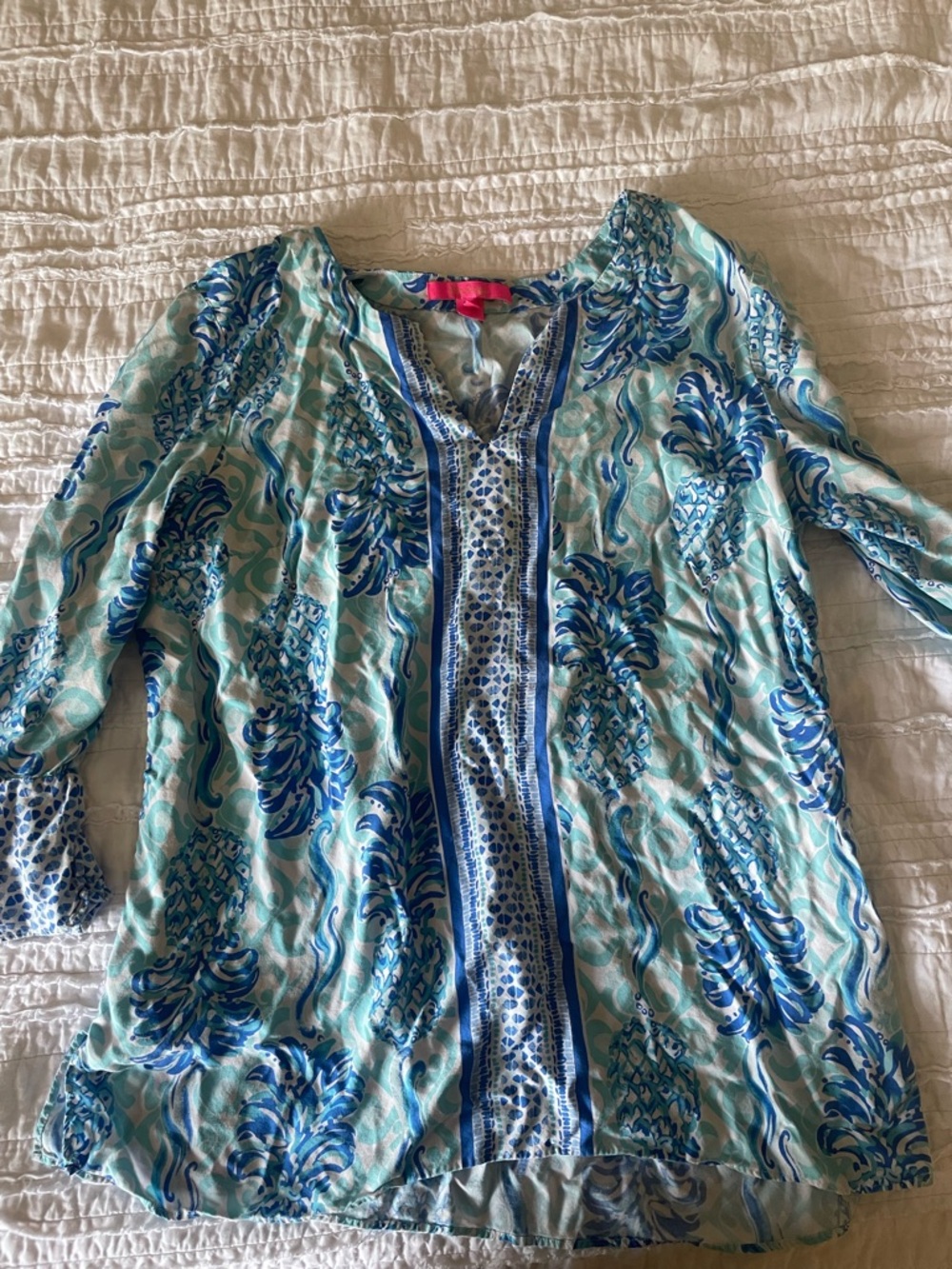Lilly Pulitzer Aqua and Blue Pineapple Print Tunic